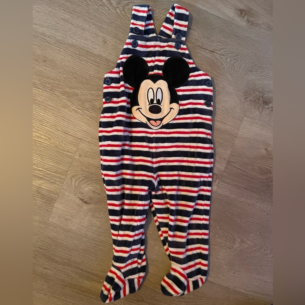 Mickey Mouse striped jumpsuit.
